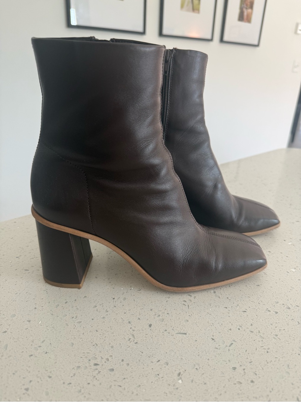 Free People Dark Brown Leather Block Heel Ankle Boots